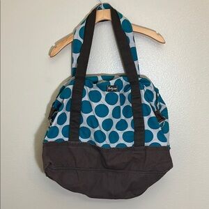 Thirty-One Teal Brown Polka Dot Tote Bag